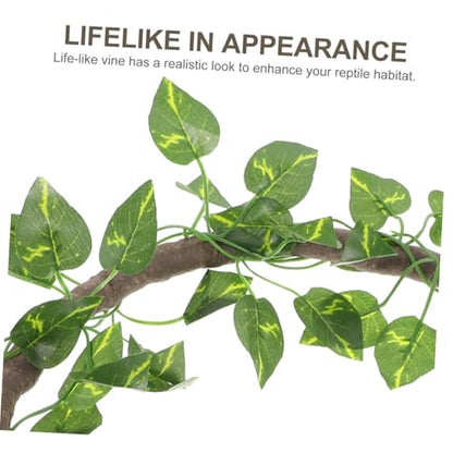 TOYANDONA Simulation Rattan Vine with Suction Cups for Reptile Tank Decoration Lifelike Climbing Branch with Bright Leaves for Bearded Dragon Lizard Gecko Chameleon Terrarium Habitat