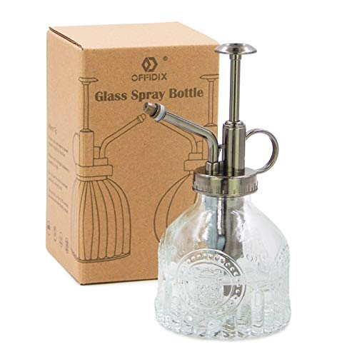 OFFIDIX Plant Mister Glass Spray Bottle, 6.3"Tall Vintage Plant Spritzer Watering Can, Succulent Watering Bottle with Plastic Bronze Plastic Top Pump, Can for Outdoor Indoor Garden, Cleaning Solutions - color: F-clear