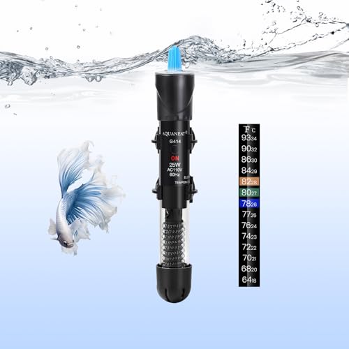 AQUANEAT Aquarium Heater, 25W Fish Tank Heater, Adjustable Submersible Water Thermostat with Thermometer - size: 25W