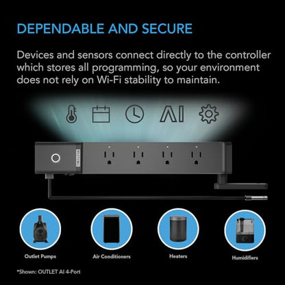 AC Infinity Outlet AI, Environment Controller, Smart WiFi Power Strip, Dual-Zone Temperature Humidity, Individual Control 4 Plugs, AI Targeting, Thermostat Greenhouse Aquarium Terrarium Home, 1800W - style: 4 Plugs