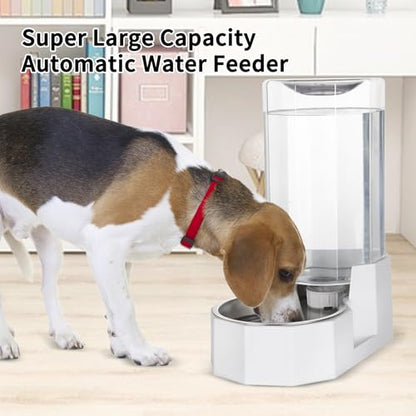Sfozstra Automatic Pet Water Dispenser: 8L White Gravity Stainless Steel Water Bowl - with Specialized Brush - Angular Water Feeder for Senior Pet Dogs with Neck Pain Relief in Living Room Bedroom | Includes Specialized Brush, Raised Design for Senior Pet