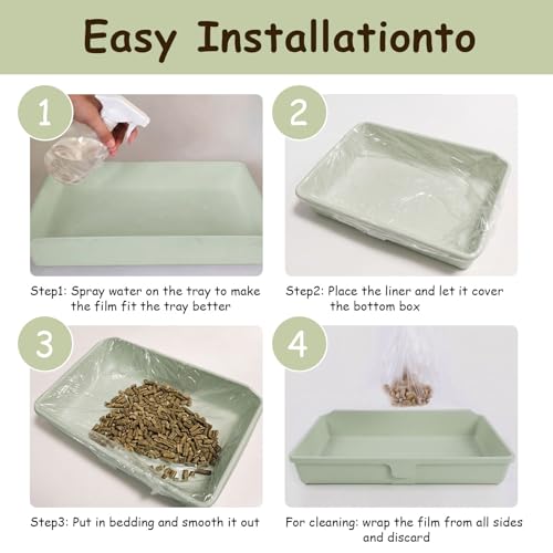 50 Pcs Disposable Small Animal Cage Liners - Clear Plastic Rabbit & Bird Cage Liners, Leakproof Guinea Pig Pet Tray Film with Hangable Cleaning Brush (32''-50P) - size: L+W<32''