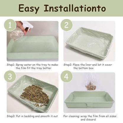 50 Pcs Disposable Small Animal Cage Liners - Clear Plastic Rabbit & Bird Cage Liners, Leakproof Guinea Pig Pet Tray Film with Hangable Cleaning Brush (39''-50P) - size: L+W<39''