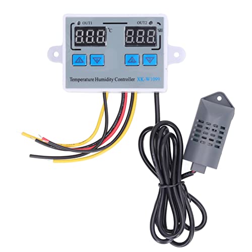 Digital Temperature Humidity Controller Intelligent Electronic Thermostat Switch 12V 220W Precise Calibration Dual Display Fireproof Shell for Greenhouses Reptile Terrariums