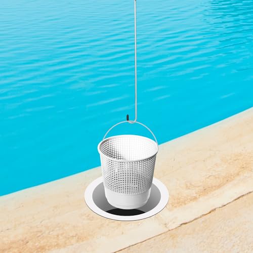 lasuroa 2pcs Swim Skimmer Basket Hook, 13.78in Long Stainless Steel Skimmer Basket Extension Handle Skimmer Lid Lifting Debris Removal Tool for Pool Maintenance Knee Saver & Hand Clean