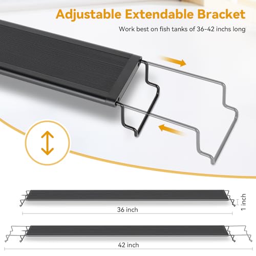 hygger 36W LED Aquarium Light, 36-42 Inch Fish Tank Light with Timer Auto On/Off, Sunrise Sunset Mode, Adjustable Brightness and Colors, Full Spectrum Light with Extendable Brackets for Freshwater - size: 36"- 42" (36W)