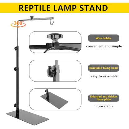 Reptile Lamp Stand, Adjustable 14-32 Inch Heat Lamp Stand, Reptile Light Stand Holder Lamp Hanging Bracket Metal Support for Glass Terrarium