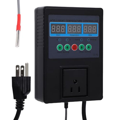 Digital Temperature Controller Socket, 3300W Thermostat Outlet, Power Isolation Controller with Durability-Optimized, Ideal for Greenhouse Cultivation, Reptile Control & Fish Tanks (US Plug)