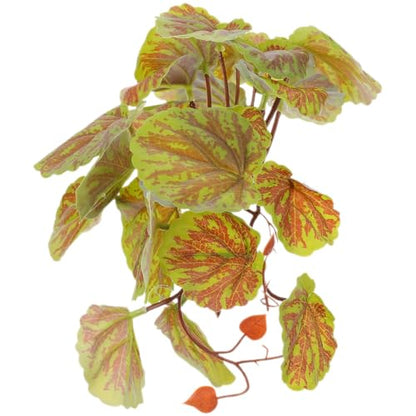 Cabilock Hanging Reptile Plant with Suction Cup Artificial Green Begonia Leaves 23-Leaf Lifelike Terrarium Decor for Amphibian Habitat and Reptile Tank Supplies