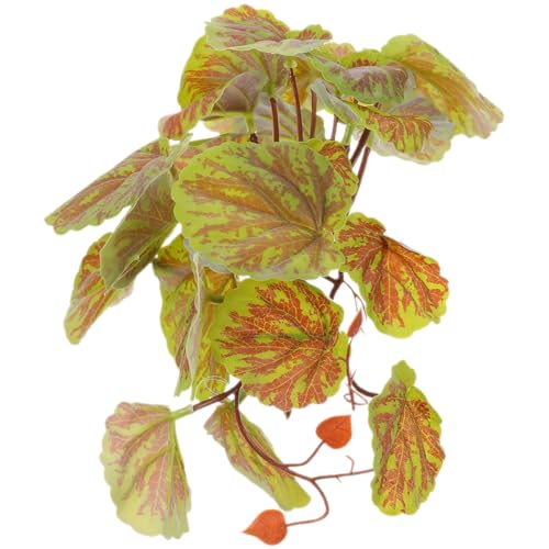 Cabilock Hanging Reptile Plant with Suction Cup Artificial Green Begonia Leaves 23-Leaf Lifelike Terrarium Decor for Amphibian Habitat and Reptile Tank Supplies