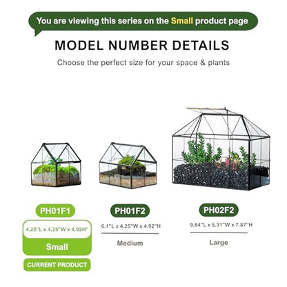 NCYP Mini Glass Terrarium with Lid - 4.25" x 4.25" x 4.92" House Shape Close Geometric Planter Pot for Mini Succulents Plant, Moss - Handmade, Home Garden Office Decor, Black (Terrarium Only) - size: 4.25x4.25x4.92 inches