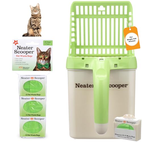 Neater Pet Brands Neater Scooper Standard Cat Litter Scoop, 60 Refill Bags – Mess-Free Cat Litter Scooper with Bag, Spill-Proof Kitty Box Sifter, Bin Doubles as Scoop Holder, For Single-Cat Households - color: Green, size: Standard - 60 Bags