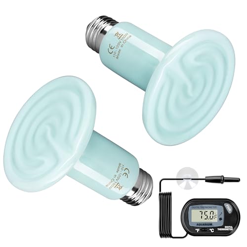 Simple Deluxe 150W 2-Pack Ceramic Heat Emitter Reptile Heat Bulb No Light, LCD Digital Aquarium Thermometer, for Reptile Amphibian, 2 Pack + Thermometer, Blue - color: Blue, size: 2 Pack + Thermometer