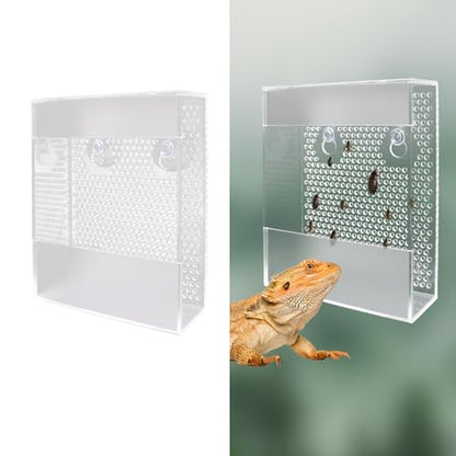 Acrylic Reptile Feeder with Suction Cups, Wall-Mounted Bearded Dragon Food Bowl, Tank Accessories for Bearded Dragon, Gecko, Chameleon, Frog