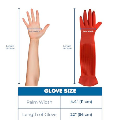 SunGrow 22" Long Rubber Gloves for Dog and Cat Bath, Grooming, Aquarium Water Changes - Keep Hands and Arms Dry with Comfortable, Waterproof, Non-Slip Household Gloves