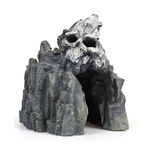 Fish Tank Decorations, Large Aquarium Decor Accessories with Skull Rock Mountain Cave, Bearded Dragon Hideout, Reptile & Amphibian Habitat Hideouts (Dark Gray Mountain) - color: Dark Gray Mountain