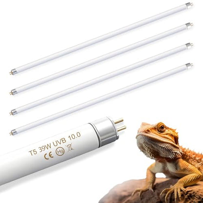4 Pack T5 UVB Reptile Light Bulb, 34 Inch 39W 10.0, UVA UVB Fluorescent Tube T5 Reptile Light for Bearded Dragon