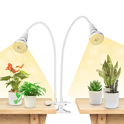 SANSI LED Grow Lights for Indoor Plants, 300W Full Spectrum Clip-on Gooseneck Grow Light with Ceramic Tech.,20W Plant Light for Indoor Growing High PPFD, Lifetime Free Bulb Replacement White, No Timer - size: 2 Head 1-Pack