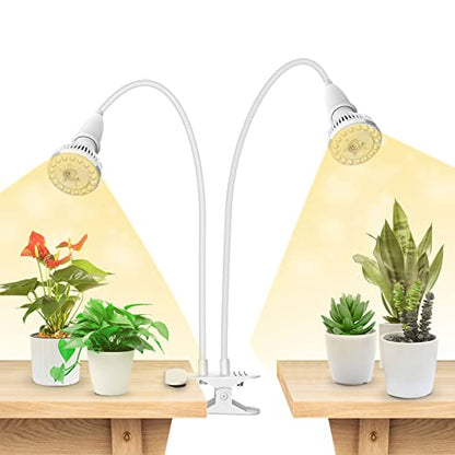 SANSI LED Grow Lights for Indoor Plants, 300W Full Spectrum Clip-on Gooseneck Grow Light with Ceramic Tech.,20W Plant Light for Indoor Growing High PPFD, Lifetime Free Bulb Replacement White, No Timer - size: 2 Head 1-Pack