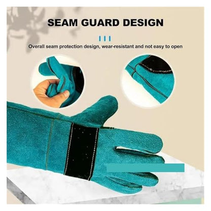 Anti-Bite Safety Gloves Ultra Long Thickened Green, Compatible for Grip Biting Catch Pets Protective Dog Reptiles Animal Supplies(45cm) - color: 45cm