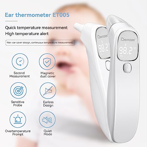 Berrcom 2-in-1 Forehead and Ear Thermometer with Magnetic Probe - Medical Digital Infrared Thermometer for Adults, Kids and Babies, 1s Fast Reading, LED Display, Auto Power Shut Off - color: white