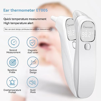 Berrcom 2-in-1 Forehead and Ear Thermometer with Magnetic Probe - Medical Digital Infrared Thermometer for Adults, Kids and Babies, 1s Fast Reading, LED Display, Auto Power Shut Off - color: white