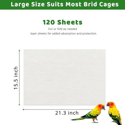 ZIQON 120 Pcs Bird Cage Liner Papers Big Size Cage Paper Liners Disposable Cage Paper Liners Precut Absorbent Cushion Pad Mat Accessories for Pet Bird Parrot - size: 21.3*15.5 inch