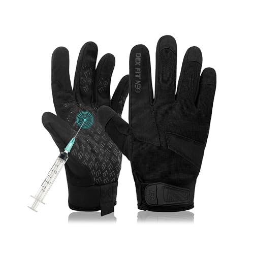 DEX FIT NPG420 Needle Resistant Gloves, ASTM F2878 Level 4 Palm & Lvl 3 Finger, ANSI Cut A9 Heavy Duty Industrial Protection, Multi-Layered Steel Mesh Puncture Proof Work Gloves, Black, L, 1 Pair - size: Large