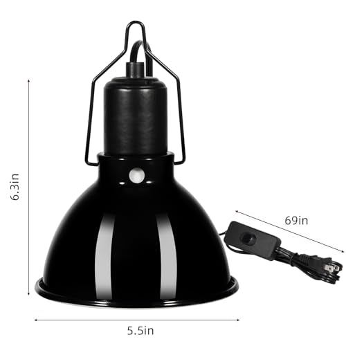 DXOPHIEX 5.5 inch Dome Reptile Light Fixture Reptile Heat Lamp UVB Light Fixture for Bearded Dragon, Lizard, Hermit Crab, Turtle Tank and Terrarium（Max 100W） - size: 5.5inch shallow dome