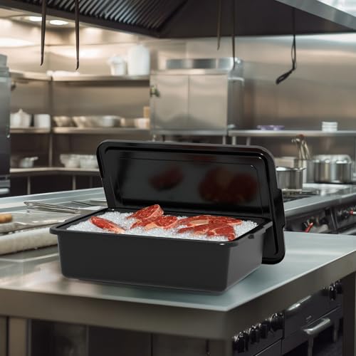 12 Pack Commercial Bus Tub, 13 Liter Plastic Bus Trays with Lids, Black