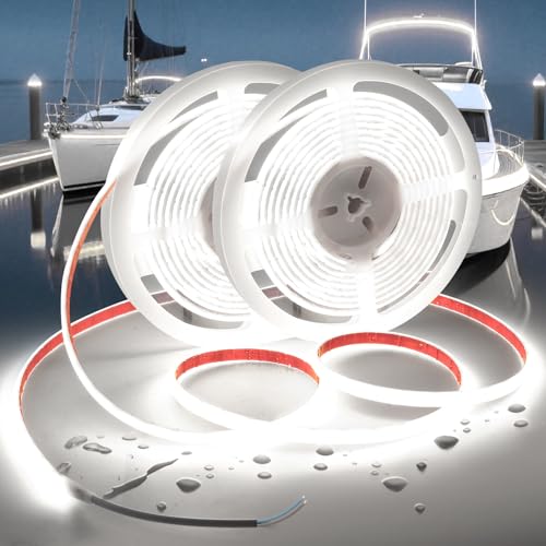 COB LED Strip Lights Daylight White 6000K,12V 32.8ft IP67 Waterproof High CRI 95Ra+ Super Bright,Flexible Boat Lights for Fishing Night Outdoor Bathroom Swimming Pool(Power Supply Not Included) - color: Daylight White, size: 32.8ft 12V