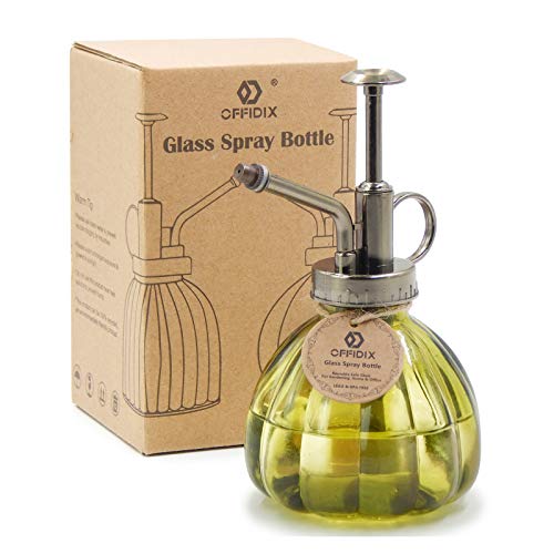 OFFIDIX Plant Mister,Glass Spray Bottle Small Watering Can Indoor 6.3" Tall Vintage Pumpkin Style Plastic Top Pump One Hand Mister Spray Bottle for Indoor Potted Plants (Olive Green) - color: E-Olive Green
