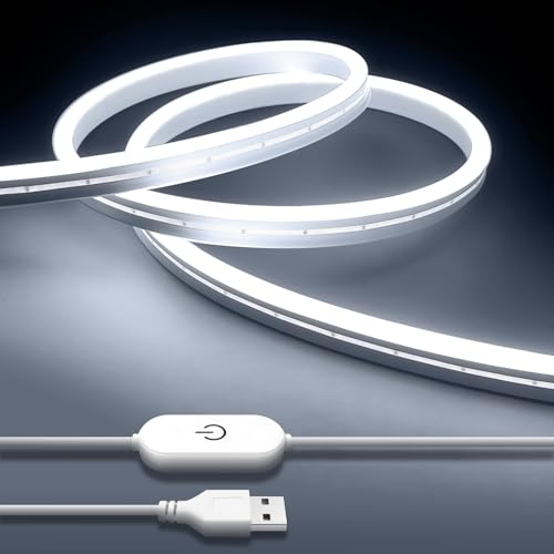 iNextStation USB LED Neon Lights Strip White, 6.6ft 5V Neon Rope Lights Waterproof Flexible Dimmable LED Neon Tape Lights for TV Backlight, Bedroom, Cabinet, Kitchen, DIY Lighting