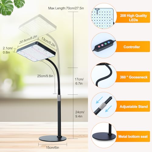 FECiDA 2026 Desk Grow Lights for Indoor Plants, Full Spectrum Tabletop Grow Lights for Seed Starting, Seedlings, Bonsai, 5 Modes 4/8/12/16/20 Hr Timer, 25 Watt Bright Enough, 16"-24" Height Adjustable - size: TableTop-1Head-25W-Timer