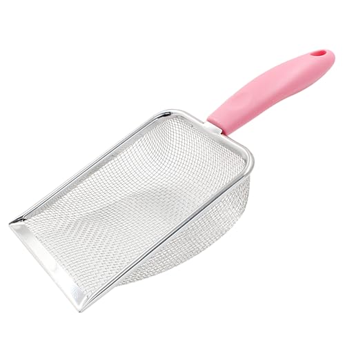 Hordion Cat Litter Scoop Stainless Steel Mesh Scooper, 2mm Mesh Non-Stick Coated Metal Litter Shovel Fine Sand Litter Scooper for Litter Box Kitten Pooper Lifter, Pink