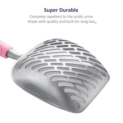 WePet Cat Litter Scoop, Aluminum Alloy Sifter, Kitty Metal Scooper, Deep Shovel with Diagonal Sifting Hole, Long Handle, Kitten Poop Lifter for Litter Box, Medium Size, Pink Handle - color: #10 Pink, size: Medium