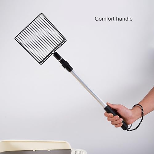 FOSA Cat Litter Scoop, Litter Cleaner Corner Shovel with Long Extendable Handle, Lightweight Metal Chicken Coop Poop Scooper to Clean Reptile Terrarium Sand Waste (Model B 3 Section - size: Model B 3 Section Handle