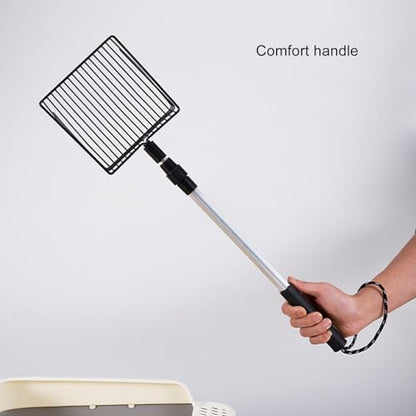 FOSA Cat Litter Scoop, Litter Cleaner Corner Shovel with Long Extendable Handle, Lightweight Metal Chicken Coop Poop Scooper to Clean Reptile Terrarium Sand Waste (Model A 2 Section - size: Model A 2 Section Handle