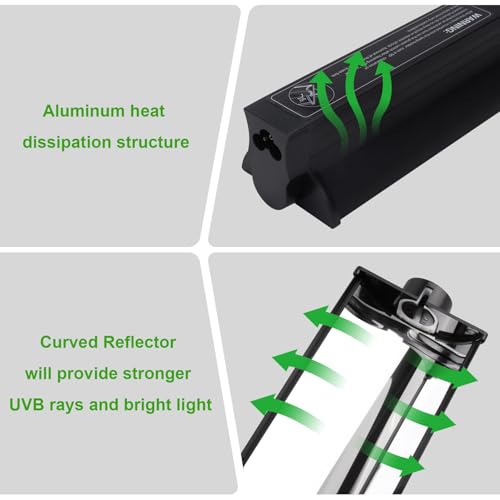 Aiicioo T5 HO UVB Reptile Light Fixture 5.0 8W Light Combo Kit 12 Inch Light Fixture Reptile Terrarium Hood with 8W Reptile Light Bar for Bearded Dragon Lizards Turtle Tank - size: 5.0 8W 12Inch