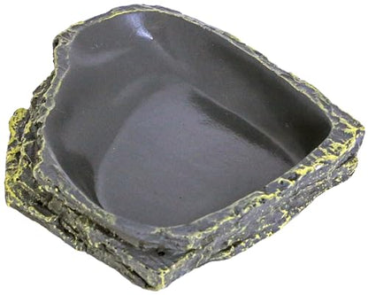 Reptile Feeding Dish Corner Bowl,Reptile Rock Food/Water Dish for Reptiles,Amphibians,Bearded Dragon,Lizard,Frog,Gecko,Tortoise,Hermit Crab and Other Little Critters,Made from Premium Resin