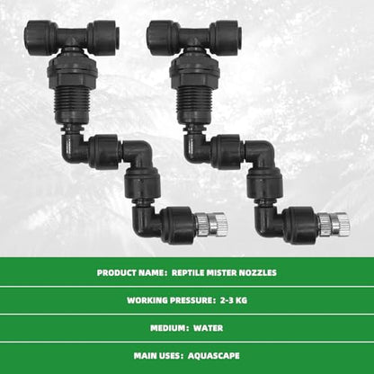 2 Pack Reptile Mister Nozzles, 1/4'' Reptile Misting Nozzles, Adjustable Reptile Fogger Fine Mist Nozzles for Full Water Coverage, Replacement Micro Spray Nozzles for Reptile Terrarium Tank