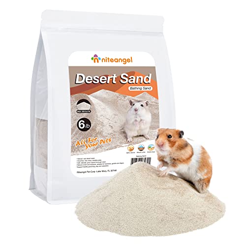Niteangel Hamster Desert Bath Sand | No-Dust Bath or Potty Litter Sand for Hamster Chinchillas Gerbil Mice Degu or Other Small Pets - color: Desert Sand & Zeolite Particles, size: 6LB/96oz