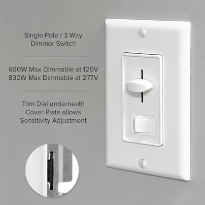 Maxxima Low Voltage 0-10V Slide Dimmer Switch LED & Incandescent Compatible | Vertical Slide Light Control, On/Off Switch, Wall Plate Included