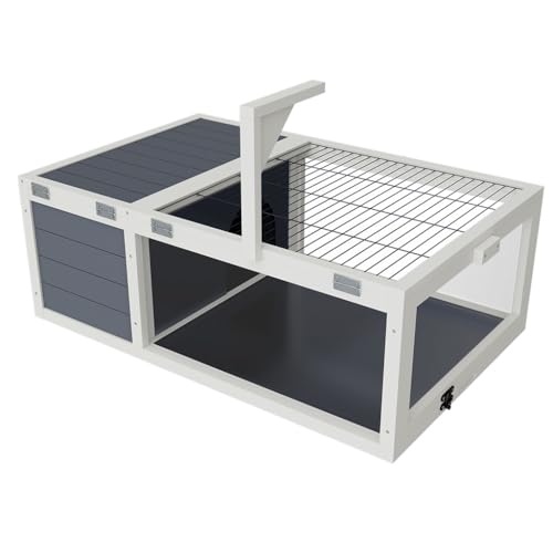 Wooden Tortoise House Large Tortoise Habitat Cage, Reptile Enclosure Indoor & Outdoor with Ramp and 2 Waterproof Trays & Lockable Top, for Small Animals, for Turtles, Lizards, Snakes,