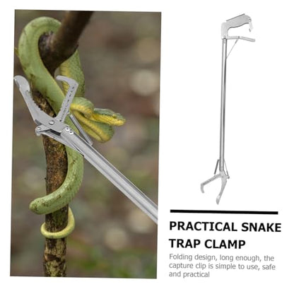 Alasum 1pc Folding Stainless Steel Snake Catcher Clamp Lock Practical Reptile Grabber Tool for Safe and Capture Gardens and Zoos