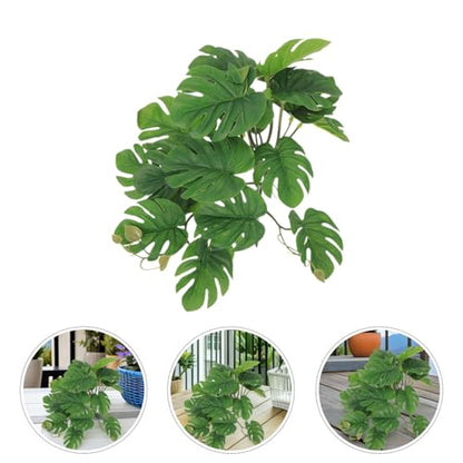 PRETYZOOM Artificial Hanging Plant with 23 Leaves Suction Cup Reptile Decor Terrarium Leaf Plants Indoor Amphibian Habitat Hideout for Lizard Gecko Tank