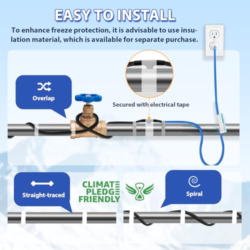 Heat Tape for Water Pipes Self-Regulating Pipe Heat Cable for Pipes, Energy-Saving Pipe Heating Cable Keeps Water Flowing at -40°F 120V 90FT - style: 90-feet