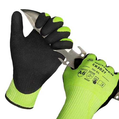 Schwer 6 Pairs Cut Resistant Work Gloves ANSI A6/A7 (Send Randomly) Cut Proof Glove CR3027, Touchscreen, Working Gloves for Men and Women Used for Woodworking, Glass Cutting, Construction, L - color: Yellow, size: Large