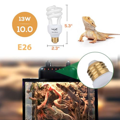 UVB Bulb for Reptiles, 10.0 13W UVB Light for Reptiles, Hygger zoo UVA UVB Reptile Light Bulb Reptile UVB Bulb UVB Light for Bearded Dragon Turtle Lizard Reptile Lamp Terrarium Lamp for Desert Reptile - size: 10.0-13W