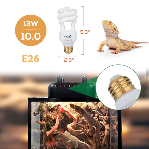 UVB Bulb for Reptiles, 10.0 13W UVB Light for Reptiles, Hygger zoo UVA UVB Reptile Light Bulb Reptile UVB Bulb UVB Light for Bearded Dragon Turtle Lizard Reptile Lamp Terrarium Lamp for Desert Reptile - size: 10.0-13W